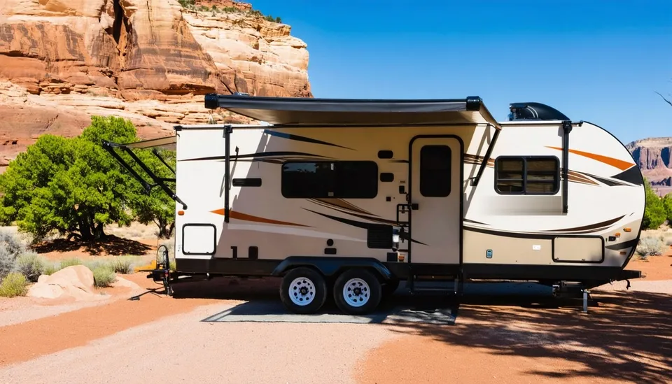 Wasatch Works Hightrail 342BHS large bunkhouse trailer with three slides near Lake Powell